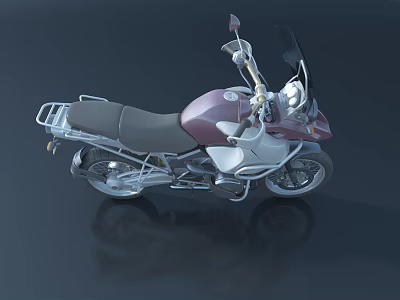 Purple And White Motorcycle With Leather Seat Windshield And Rear Luggage Rack 3d model