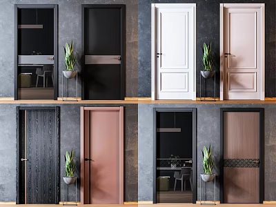 Stylish Hinged Doors with Modern Designs Various Colors and Interior Decor Elements 3d model