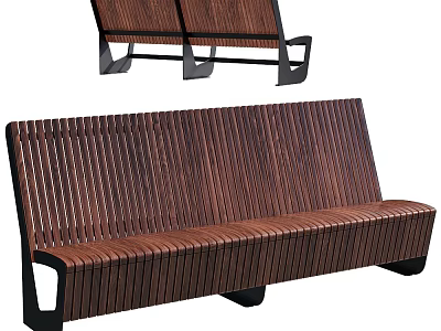 Multi Person Sofa With Elongated Dark Brown Wooden Slat Design And Black Metal Frame 3d model