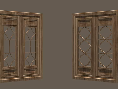 Wooden Furniture Double Doors With Decorative Glass Panels And Carved Details 3d model