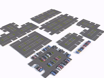 Modern Standardized Parking Lot Road Facility Layout With Clear Marked Spaces And Planned Green Areas 3d model
