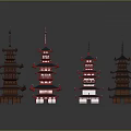 Traditional Chinese Multi Story Pagodas With Symmetrical Design And Colorful Roofs