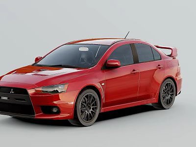 Red Mitsubishi Compact Sedan With Sporty Wheels And Stylish Exterior 3d model