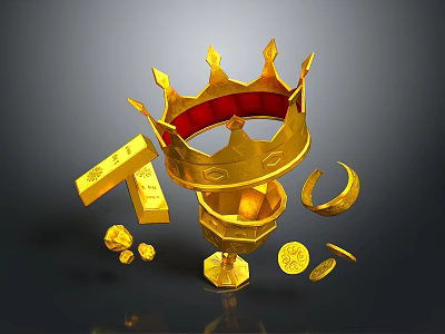 Golden Home Decor Accessories With Crown Bars Coins Horseshoe Ornaments And Nuggets 3d model