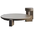 Modern Round Coffee Table With Geometric Stone Base And Smooth Surface Design