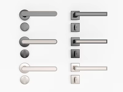 Different Styles of Modern Door Handles in Black Silver and White Colors 3d model
