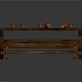 Rustic Solid Wood Dining Table With Matching Bench And Orange Decor Items On Top