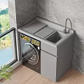 Gray Laundry Cabinet With Sink Countertop And Washing Machine By Window