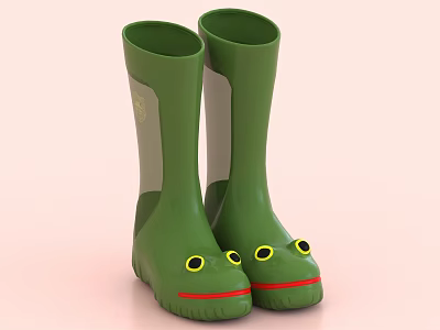 Cute Green Frog Design Children's Rain Boots With Yellow Eyes And Red Mouth 3d model Cute Green Frog Design Children's Rain Boots With Yellow Eyes And Red Mouth 3d model