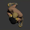 Muscular Man Wearing Black Yellow Boxing Gloves Yellow Shorts And Yellow Shoes In Fighting Stance