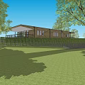 Modern Detached Villa With Green Roof Lawn Trees Fence And Pathway
