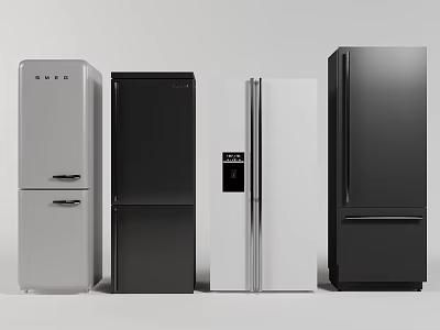 Refrigerators and Freezers in Modern Design with Silver Black White Colors and Sleek Styles 3d model