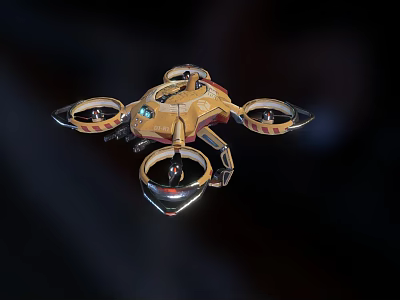 Futuristic Yellow Brown Multi Rotor Drone With Sleek Body And Propellers 3d model