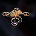 Futuristic Yellow Brown Multi Rotor Drone With Sleek Body And Propellers