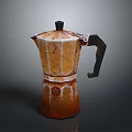 Vintage Rustic Moka Pot With Textured Orange Brown Surface And Black Handle