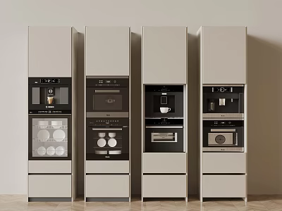 Modern Kitchen Appliance Cabinets Design With Built In Coffee Maker Oven And Microwave 3d model