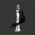 Fantasy Female Character Creature with Black Wings White Dress and Purple Hair