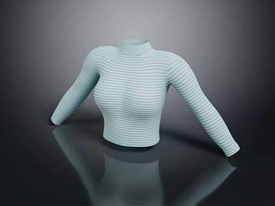 Light Green Striped Turtleneck Long Sleeve Fitted Top with Slim Fit Design 3d model