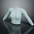Light Green Striped Turtleneck Long Sleeve Fitted Top with Slim Fit Design