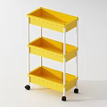 Yellow Three Tier Mobile Storage Shelf with White Frame and Plastic Bins