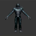Wolf Headed Mythical Creature With Muscular Build And Blue Glowing Patterns In Torn Pants