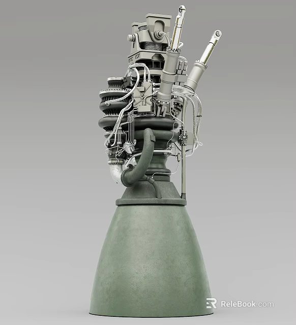 Industrial Equipment With Complex Metal Pipes Valves And Green Conical Base 3d model 