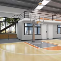 Spacious Basketball Gym Interior With Wooden Flooring Hoops And Balls
