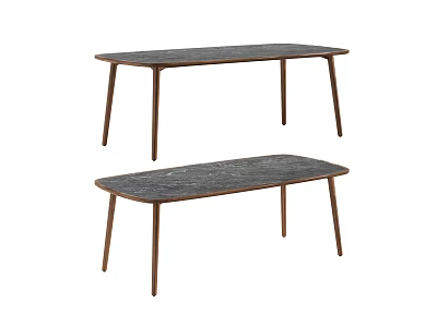 Two Modern Coffee Tables with Slim Tapered Legs and Dark Wood Tops 3d model