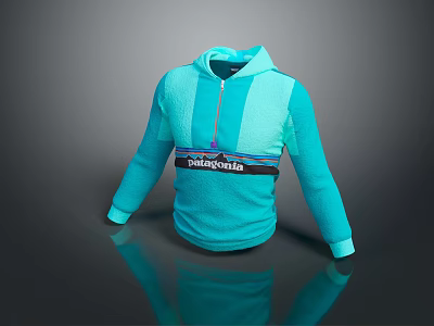 Turquoise Benetton Hoodie With Front Zipper And Striped Design For Casual Wear 3d model