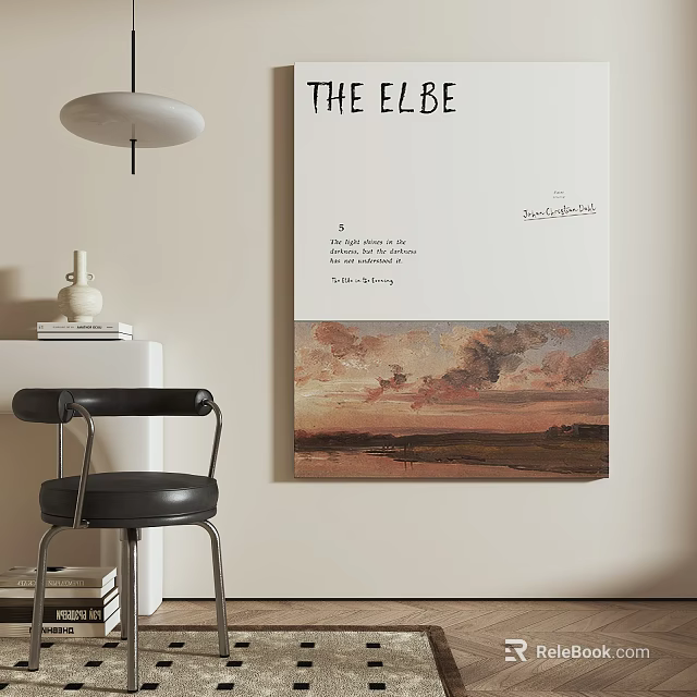 Art Print Decor In Modern Interior With Chair And Lighting 3d model 