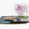 Miniature Garden Ornament With Purple Flowering Tree Stone Slab Path Small Water Feature And Pebbles