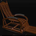 Wooden Slatted Lounge Chair With Padded Armrests And Adjustable Footrest Design