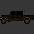 Green Vintage Off Road Jeep Truck With Muddy Exterior And Cargo Bed