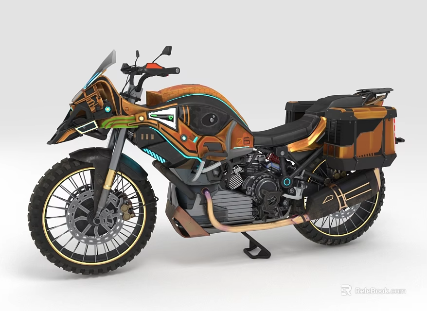 Vintage Adventure Motorcycle With Unique Design And Off Road Gear 3d model 