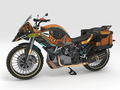 Vintage Adventure Motorcycle With Unique Design And Off Road Gear 3d model
