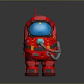 Man In Red Astronaut Suit With Blue Helmet And Gray Hose Details