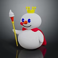 Adorable Snowman Figure With Yellow Crown Red Cape Blue Eyes Red Nose Scepter