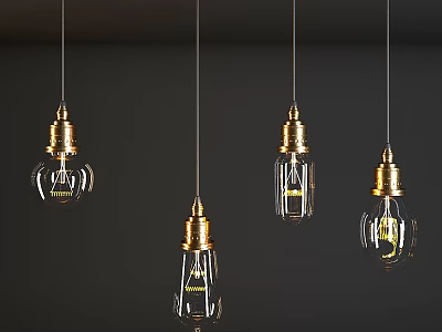 Modern Brass Pendant Lights with Clear Filament Bulbs Hanging Against Dark Background 3d model