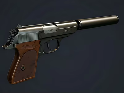 Vintage Pistol with Wooden Grip and Metal Barrel Classic Firearm Design 3d model