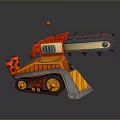 Colorful Utility Vehicle With Red Orange Structure Large Saw Blade Mechanical Arm And Wheels