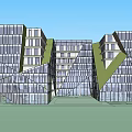 Modern Office Building With Glass Curtain Walls Unique Geometric Design and Green Accents