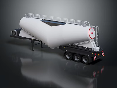 White Tanker Trailer With Ladder And Multiple Wheels On Dark Surface 3d model