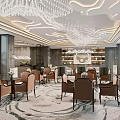 Luxurious Hotel Public Lounge Interior With Crystal Chandelier Comfortable Chairs Patterned Carpet And Decorative Bookshelves