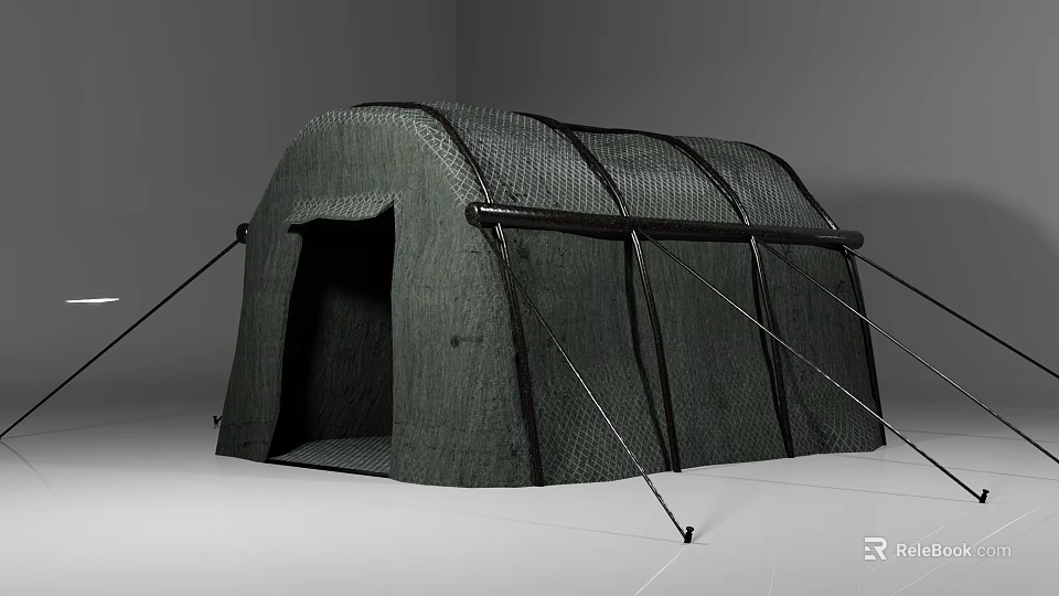 Durable Green Camping Tent with Arch Structure Support Poles and Entrance 3d model 