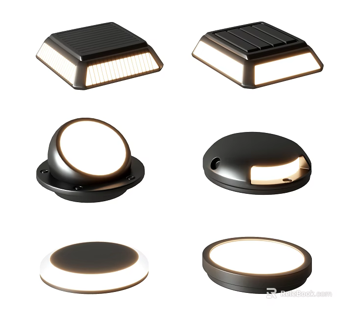 Solar Powered Outdoor Lights With Various Square And Round Designs For Outdoor Use 3d model 