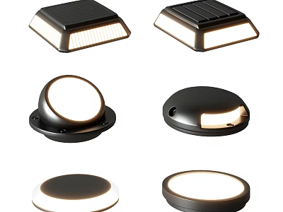 Solar Powered Outdoor Lights With Various Square And Round Designs For Outdoor Use 3d model
