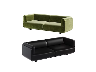 Modern Two Seater Sofa in Green Velvet and Black Leather Design 3d model