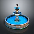 Classical Three Tier Garden Ornament Fountain With Circular Stone Basin And Blue Water