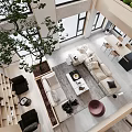 Duplex Living Room Interior Design With Open Layout Large Windows Cozy Sofa And Indoor Plant