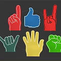 Man Showing Colorful Hand Gesture Silhouettes Thumbs Up Rock Sign And Fist On Dark Background